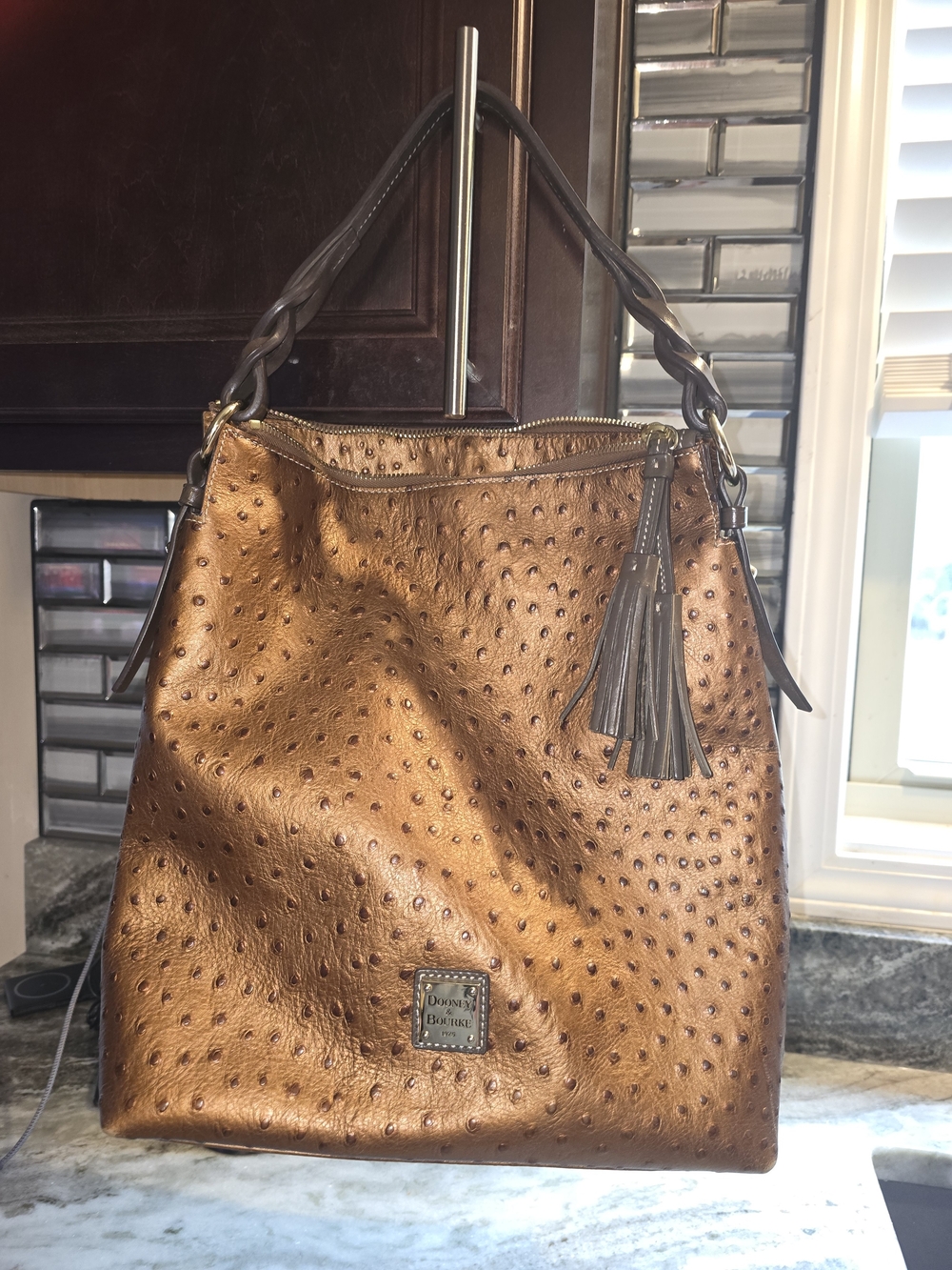 Dooney & Bourke Metallic Bronze Ostrich-Embossed Shoulder Bag - Picture 4 of 7
